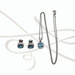 JUEGO PLATA RODIZADA TOPACIO AZUL CUADRO CHICO CON CADENA