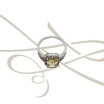 ANILLO PLATA RODIZADA CUADRO TOPACIO AMARILLO DOBLE BANDA