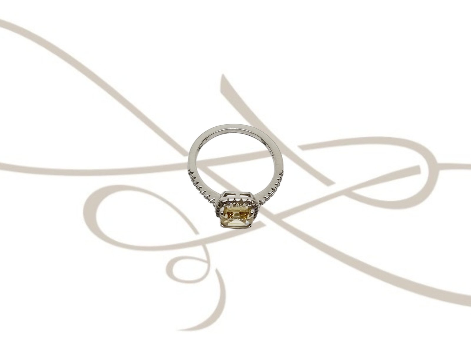 ANILLO PLATA RODIZADA TOPACIO AMARILLO CUADRO CON HALO