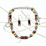 JUEGO COLLAR Y ARETES CILINDRO AMBAR