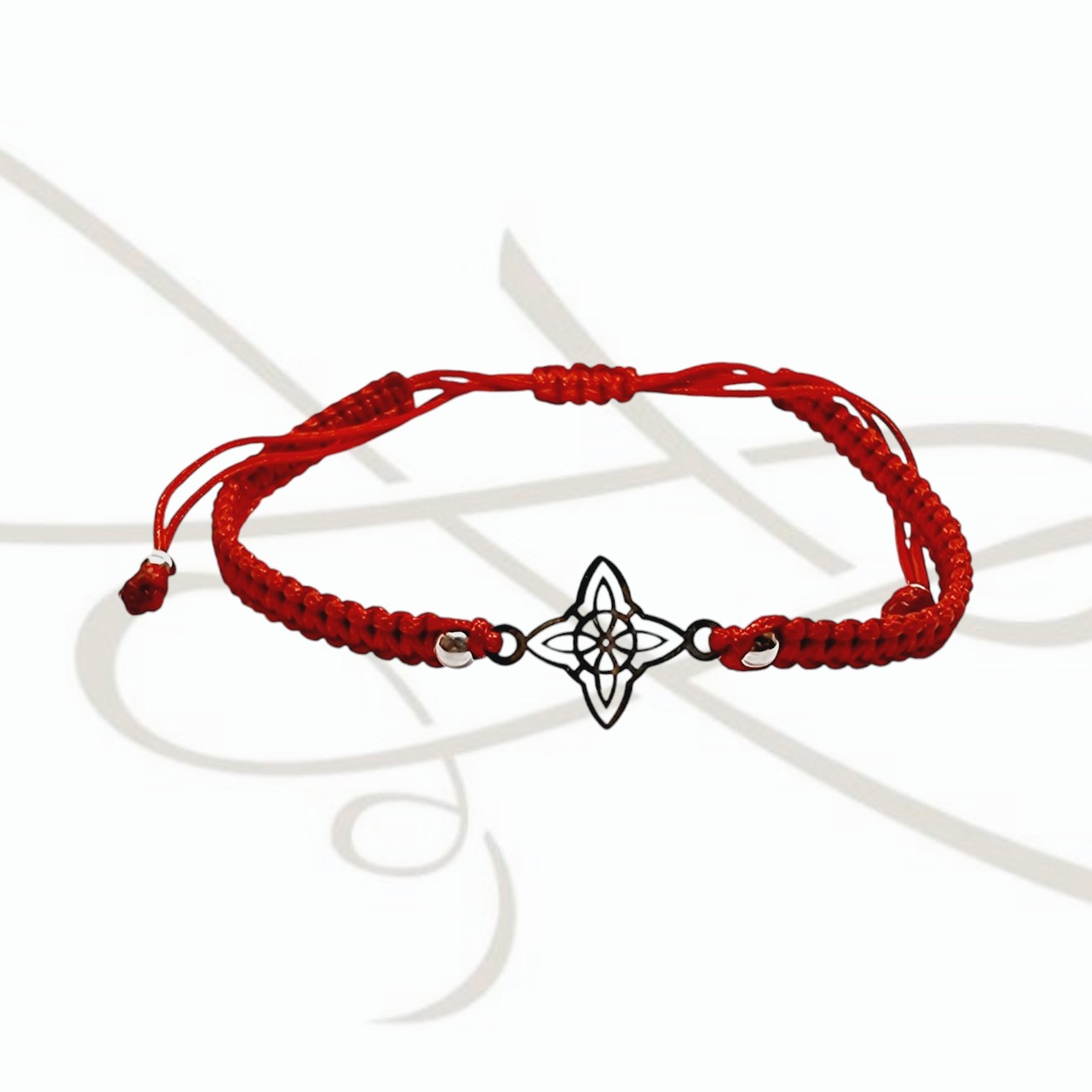 PULSERA TEJIDA ROJA NUDO BRUJA PLATA