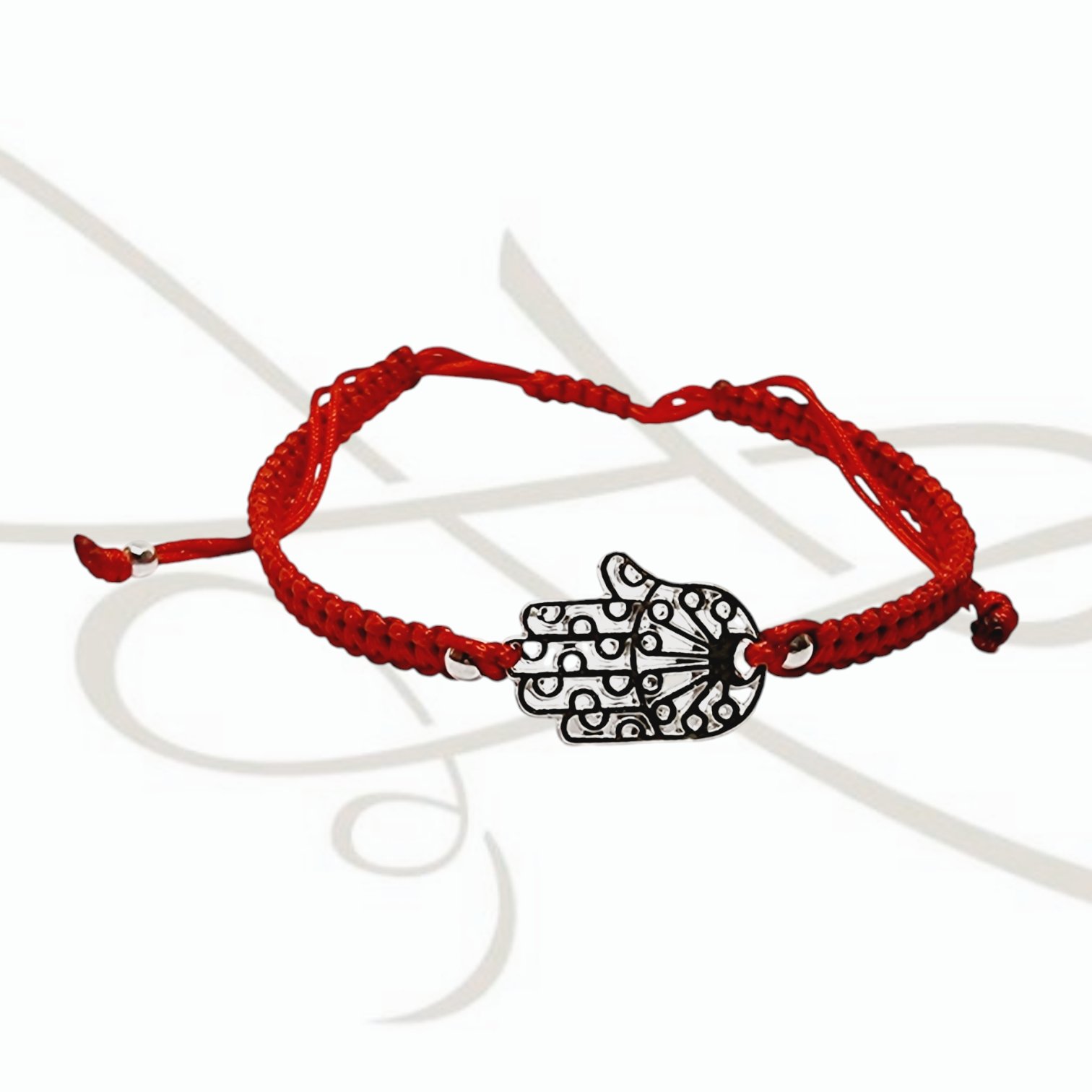 PULSERA TEJIDA ROJA MANO FATIMA PLATA
