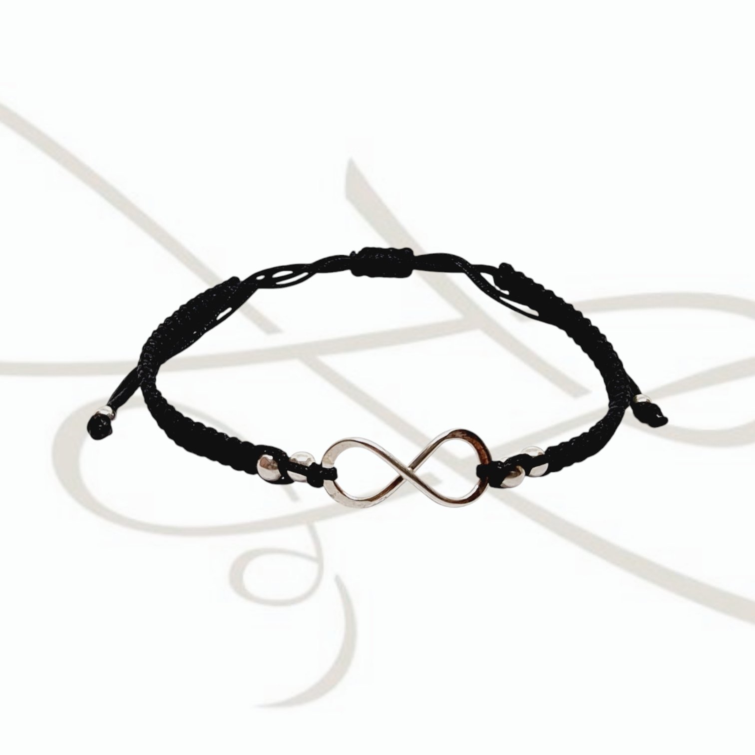 PULSERA TEJIDA NEGRA INFINITO PLATA