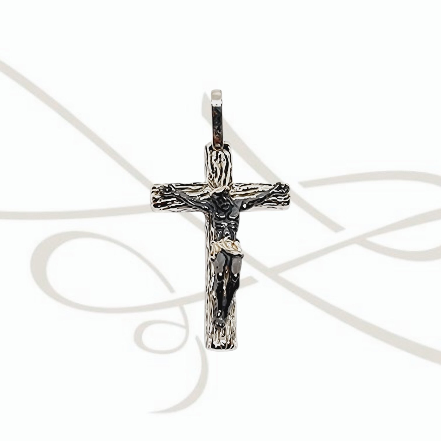 DIJE PLATA CRUCIFIJO BICOLOR RELIEVE
