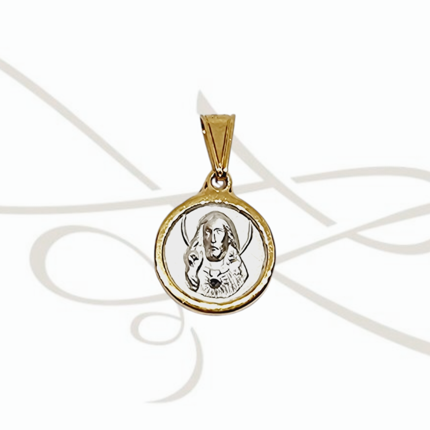 DIJE PLATA REDONDA VUELTA Y FRENTE VIRGEN Y CRISTO MINI FILO OL