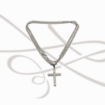 COLLAR CON DIJE PLATA RODIZADA CADENA Y CRUZ MOISSANITE