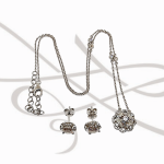 JUEGO PLATA RODIZADA FLOR CERTIFICADO MOISSANITE