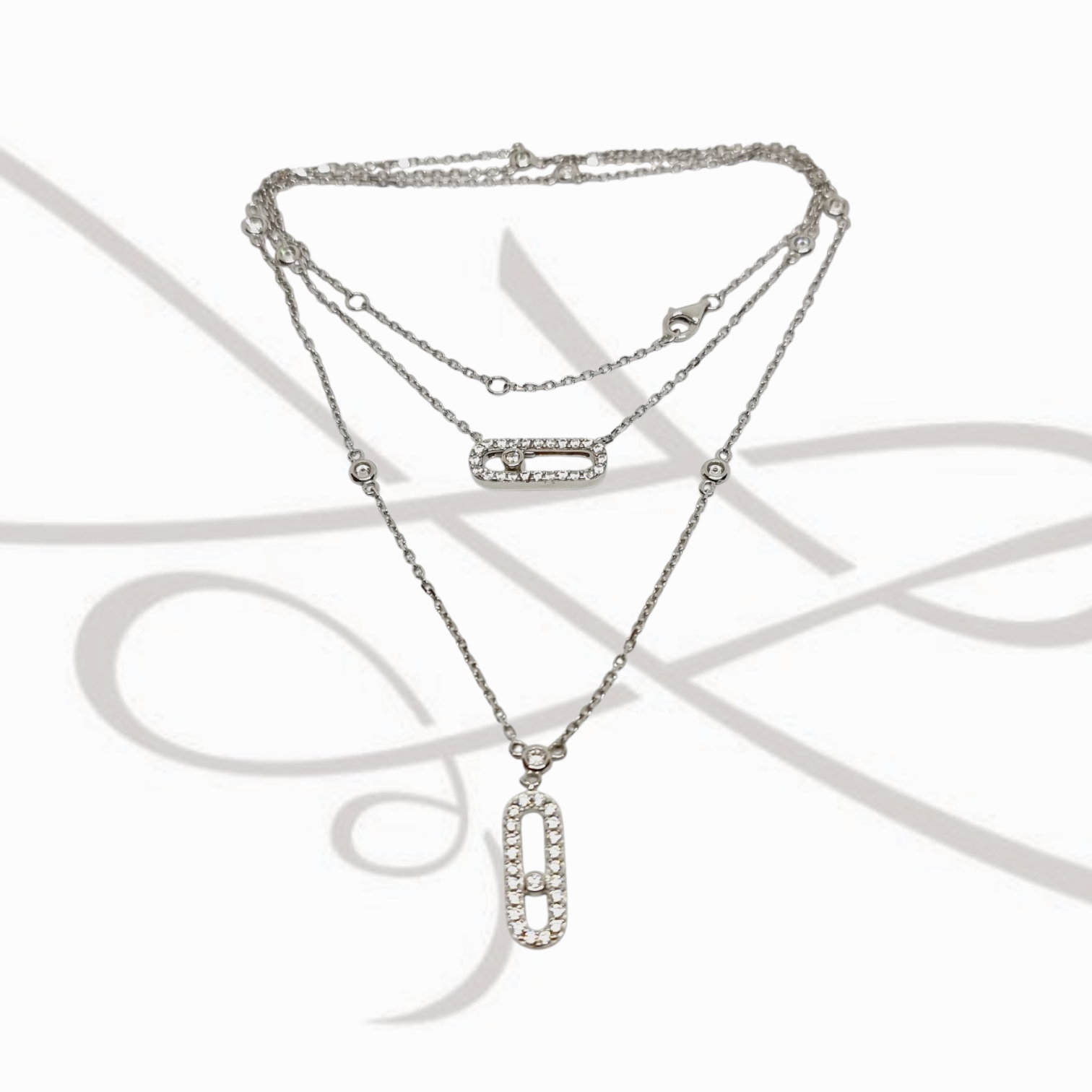 COLLAR CON DIJE PLATA RODIZADA COLLAR DOBLE TOPACIO BLANCO
