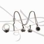 JUEGO PLATA RODIZADA TOPACIO BLANCO CIRCULAR ONIX