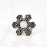 ANILLO ACERO FLOR PERLA ZIRCONIA