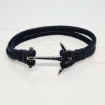 PULSERA ANCLA PIEL CUADRUPLE NEGRA