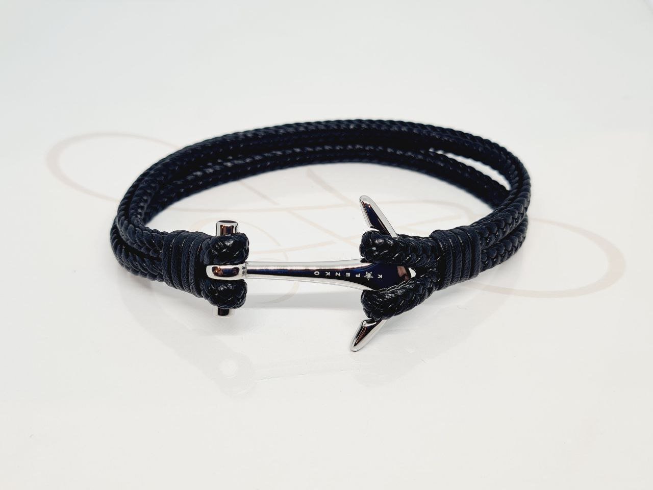 PULSERA ANCLA PIEL CUADRUPLE NEGRA