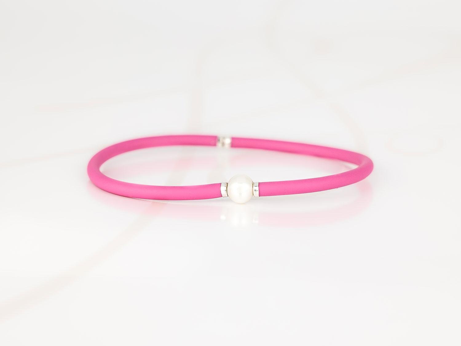 PULSERA SIN DIJE ACERO PERLA BLANCA CAUCHO