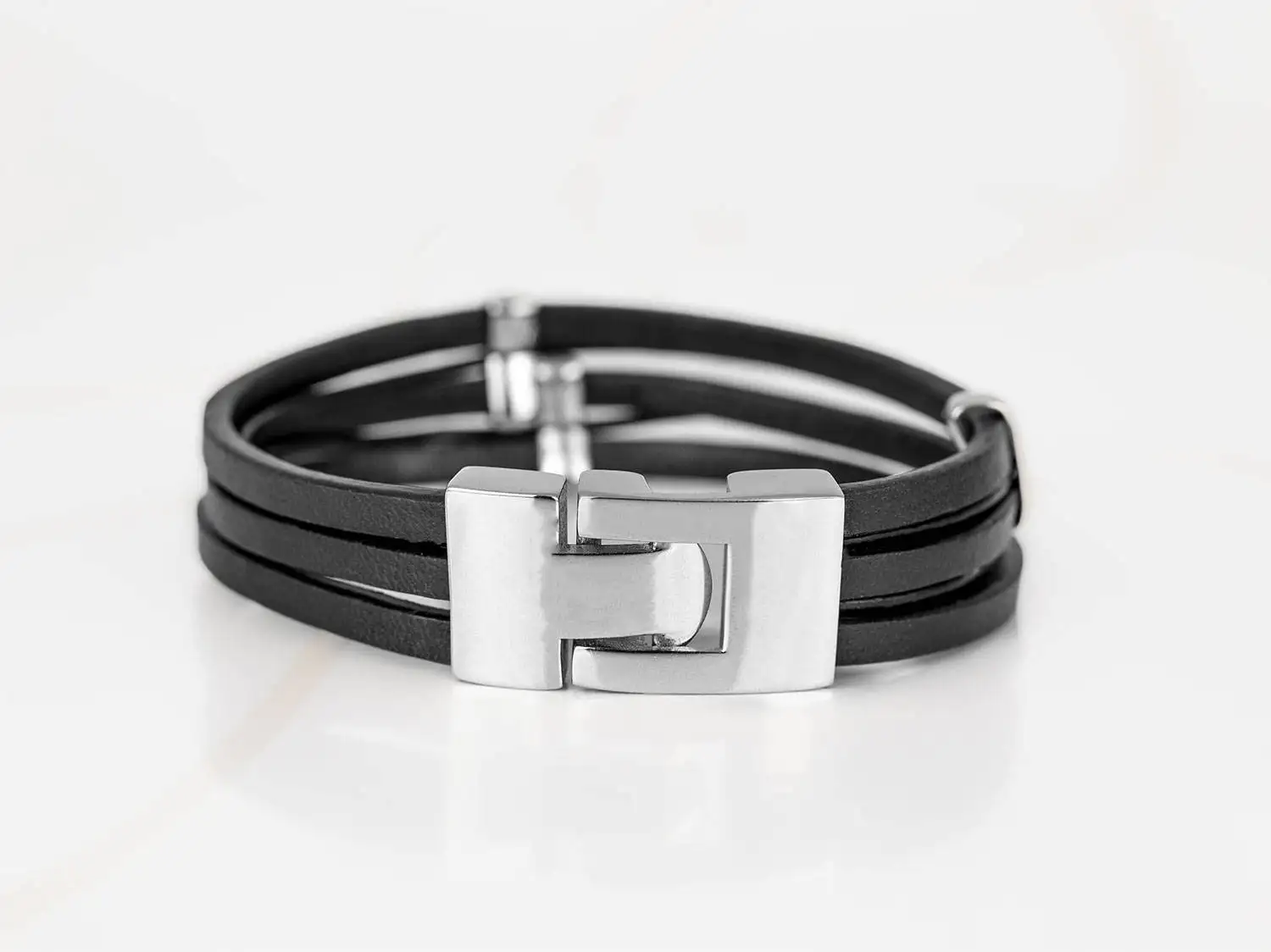 PULSERA SIN DIJE ACERO BROCHE ANCHO PIEL