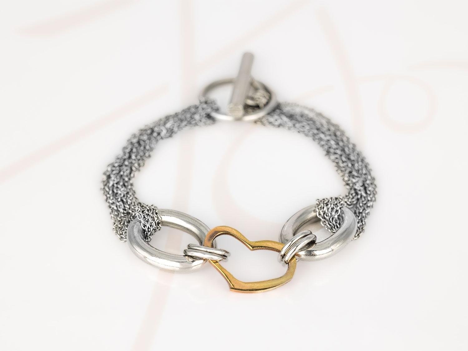 PULSERA SIN DIJE ACERO CADENAS CORAZON LISO