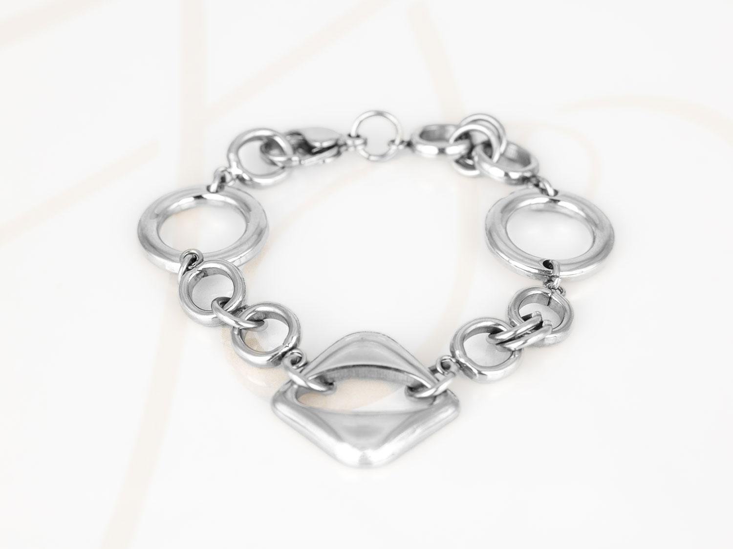 PULSERA SIN DIJE ACERO ROMBO CIRCULOS LISO