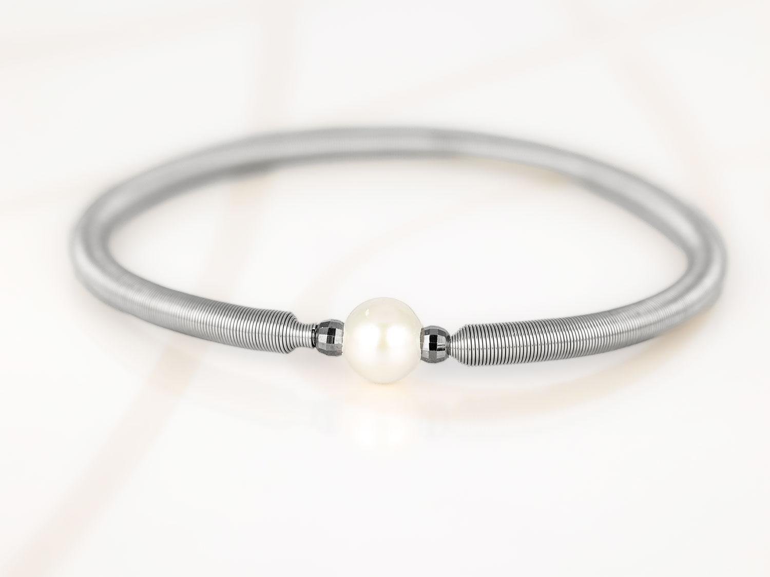 PULSERA SIN DIJE ACERO RESORTE PERLA