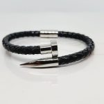 PULSERA PIEL TRENZADA GRIS CLAVO