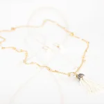 JUEGO ORO LAMINADO POMPON ZIRCONIA PERLA