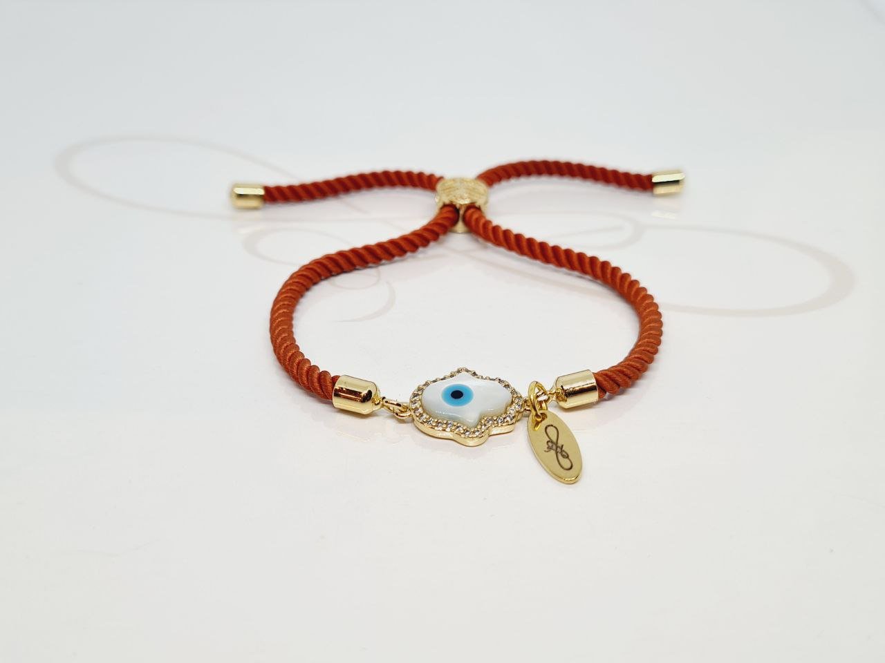 PULSERA MANO FATIMA CORDON NARANJA