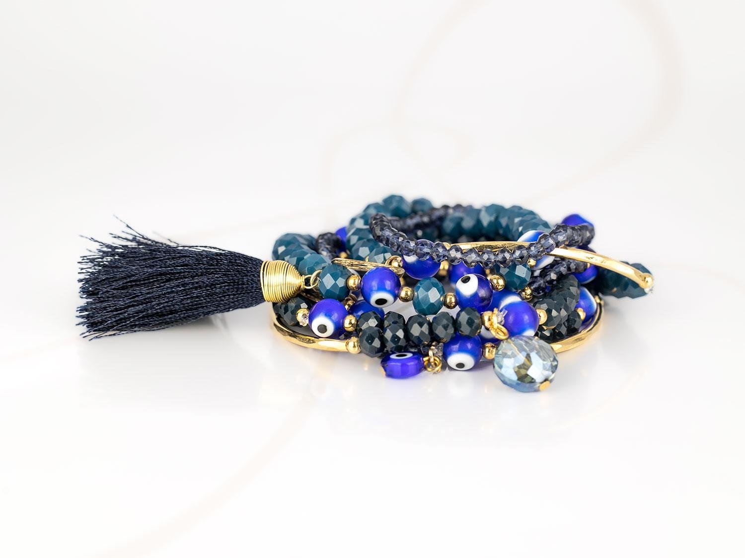 PULSERA CON DIJE ORO LAMINADO TUBO POMPON CRISTAL