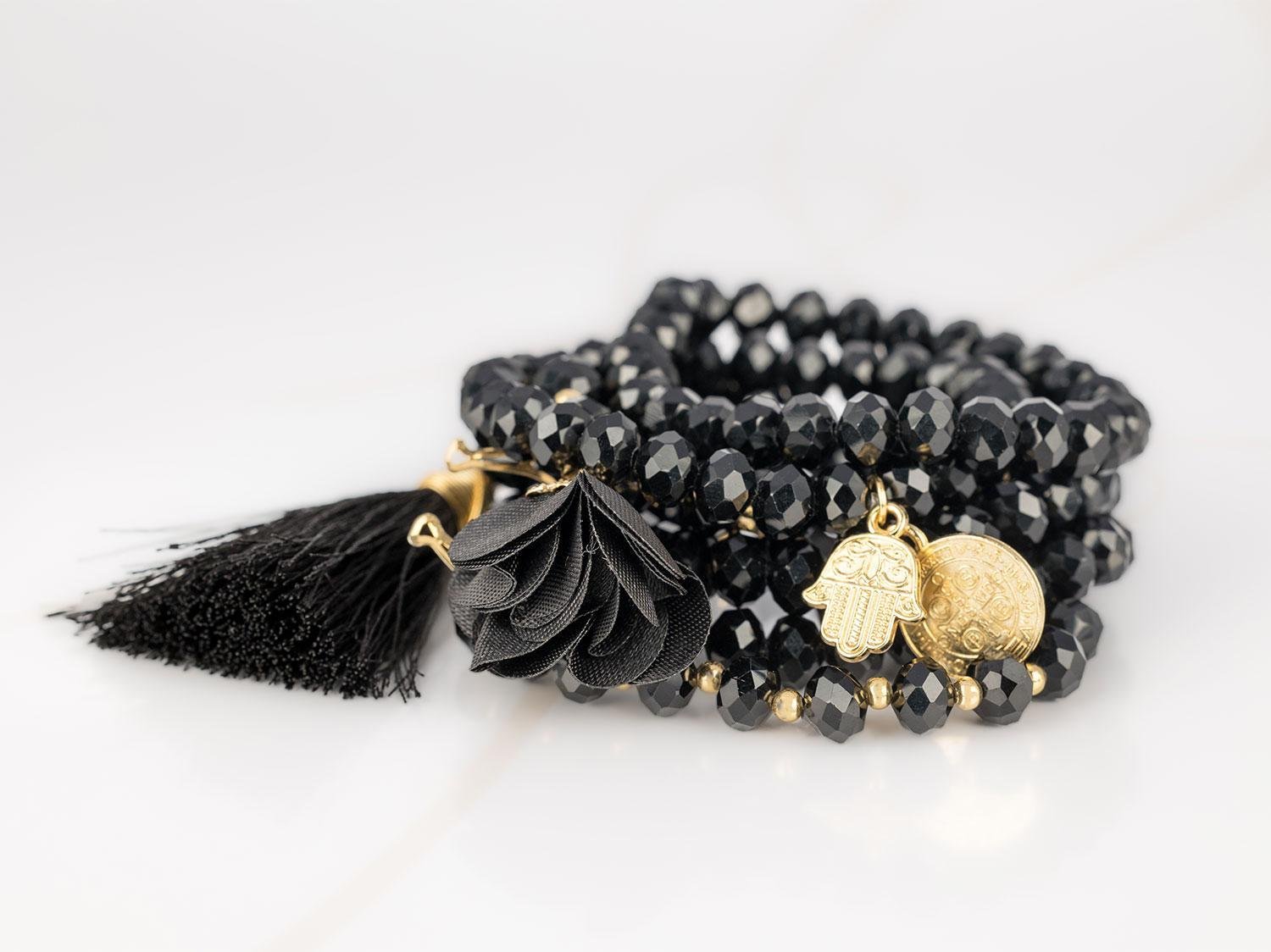 PULSERA CON DIJE ORO LAMINADO FLOR POMPON CRISTAL
