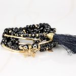PULSERA CON DIJE ORO LAMINADO TUBO POMPON CRISTAL