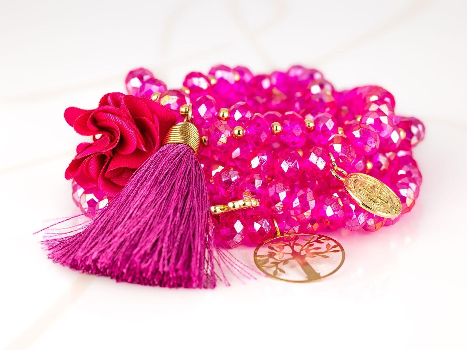 PULSERA CON DIJE ORO LAMINADO FLOR POMPON CRISTAL