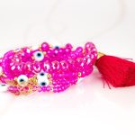 PULSERA CON DIJE ORO LAMINADO TUBO POMPON CRISTAL