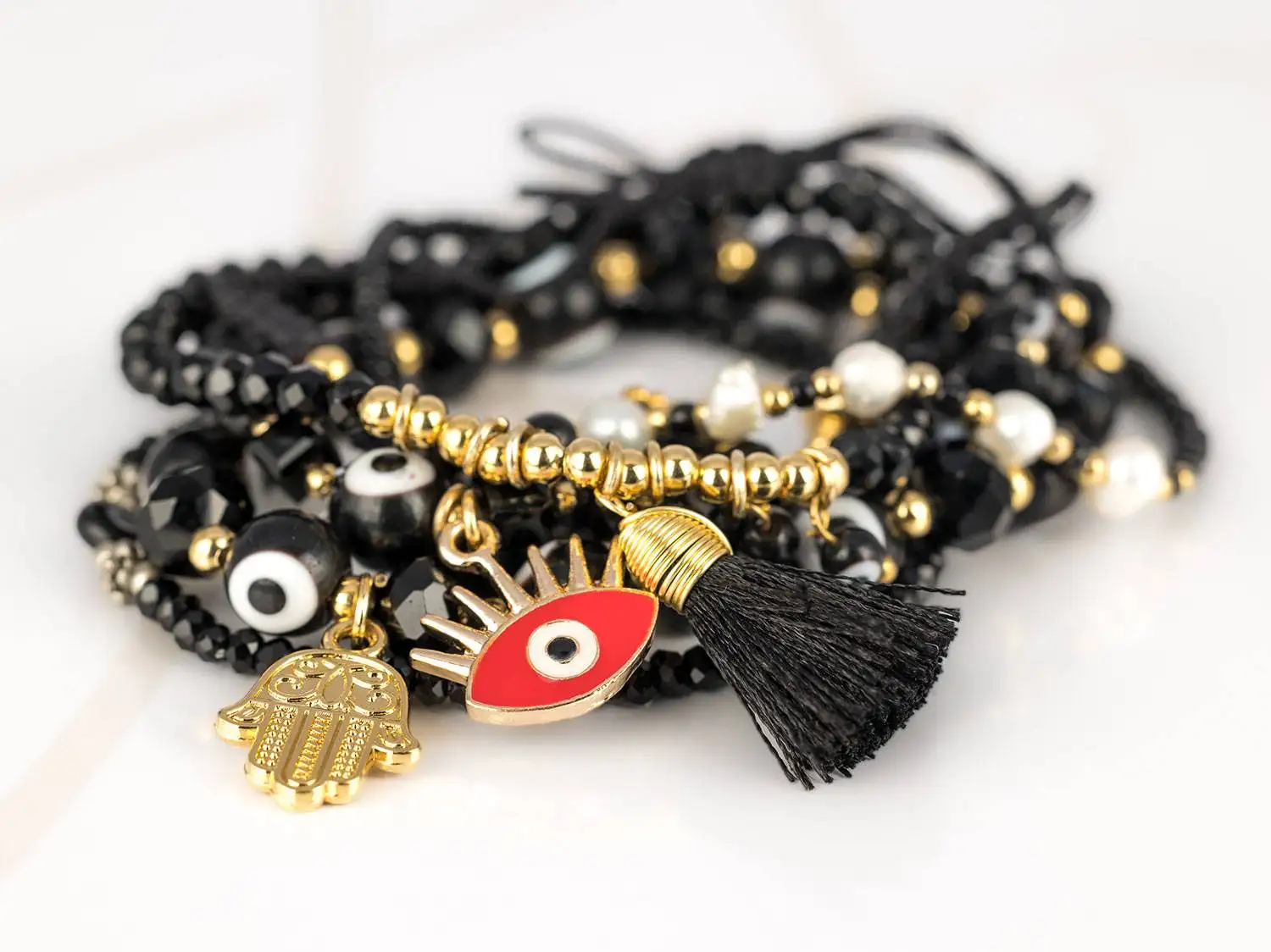 PULSERA CON DIJE ORO LAMINADO CRISTAL SUERTE MIYUKI