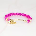 PULSERA CON DIJE ORO LAMINADO PERLA TUBO PIEDRA