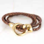 PULSERA SIN DIJE ORO LAMINADO BROCHE GANCHO PIEL