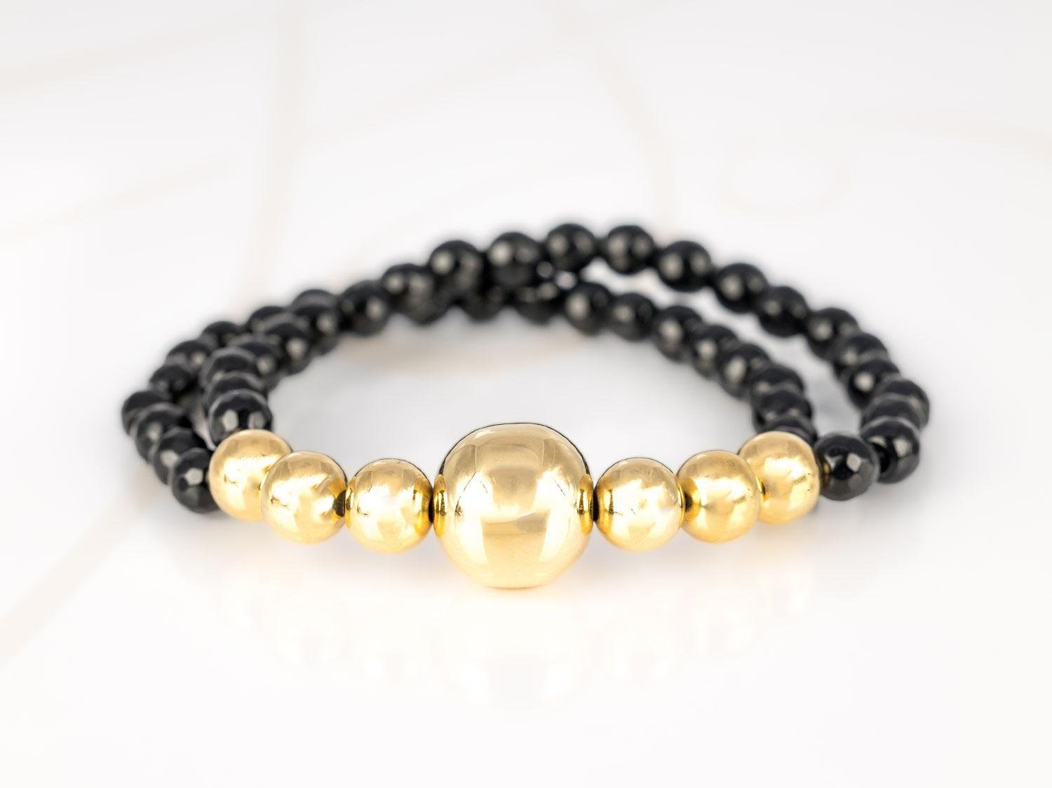 PULSERA SIN DIJE ORO LAMINADO DOBLE HILO PIEDRA