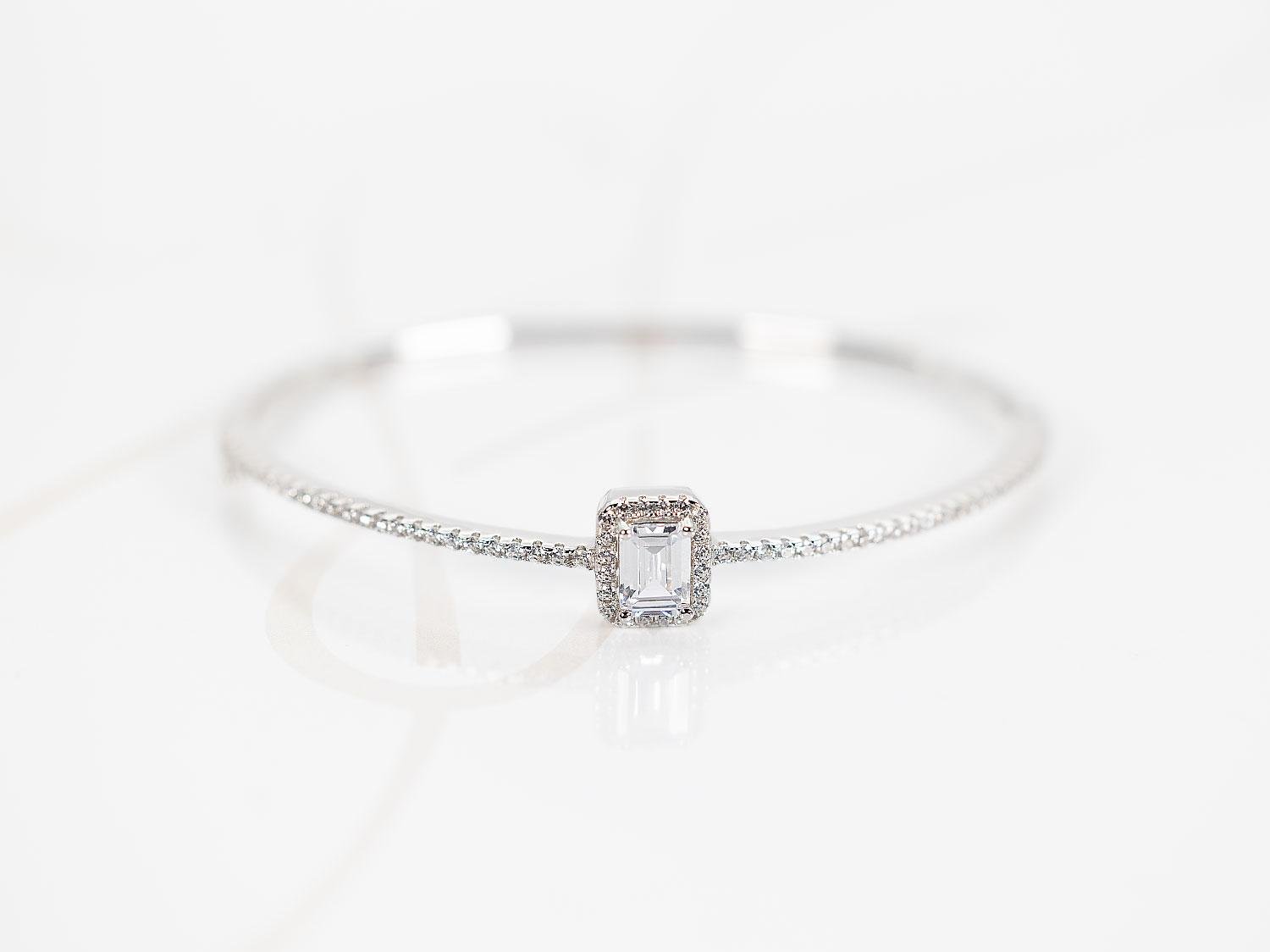 PULSERA PLATA RODIZADA RECTANGULAR HALO TOPACIO BLANCO
