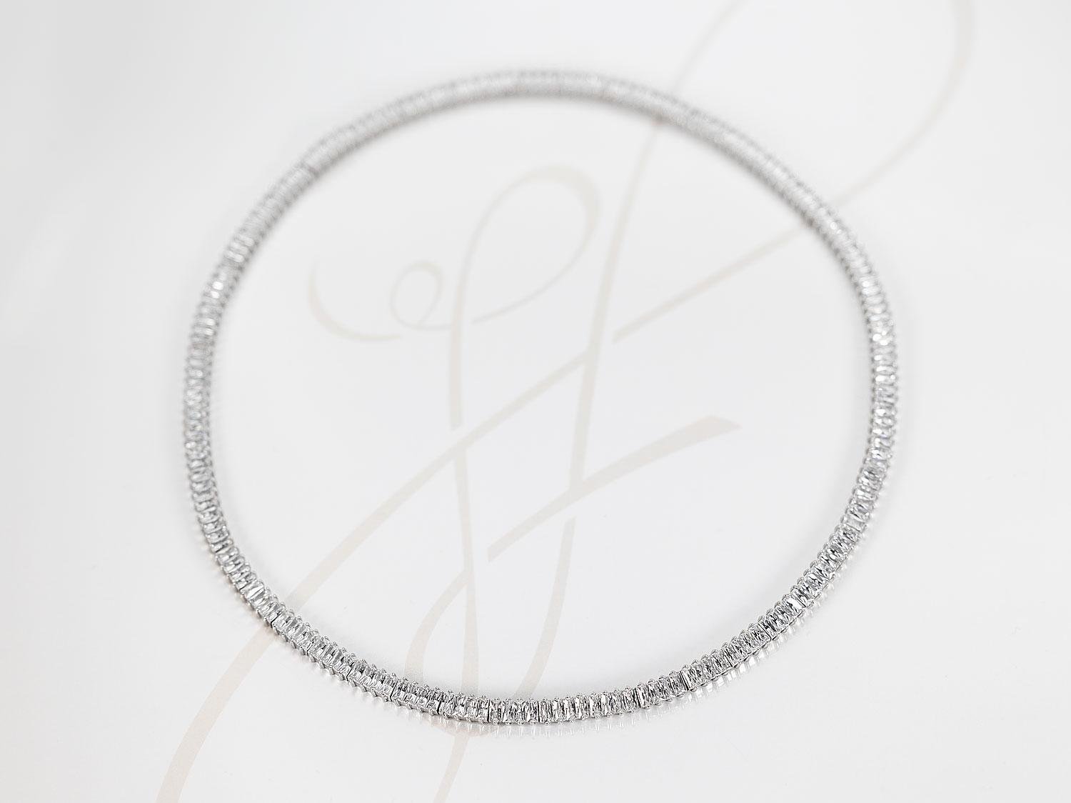 GARGANTILLA PLATA RODIZADA BAGUETTE CONTINUO TOPACIO BLANCO