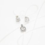 JUEGO PLATA RODIZADA CUADRO BAGUETTE TOPACIO BLANCO