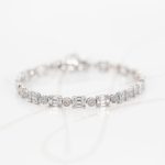 PULSERA PLATA RODIZADA BAGUETTE CIRCULOS Y CUADROS TOPACIO BLANCO