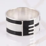 ANILLO PLATA CUADROS ESMALTADO