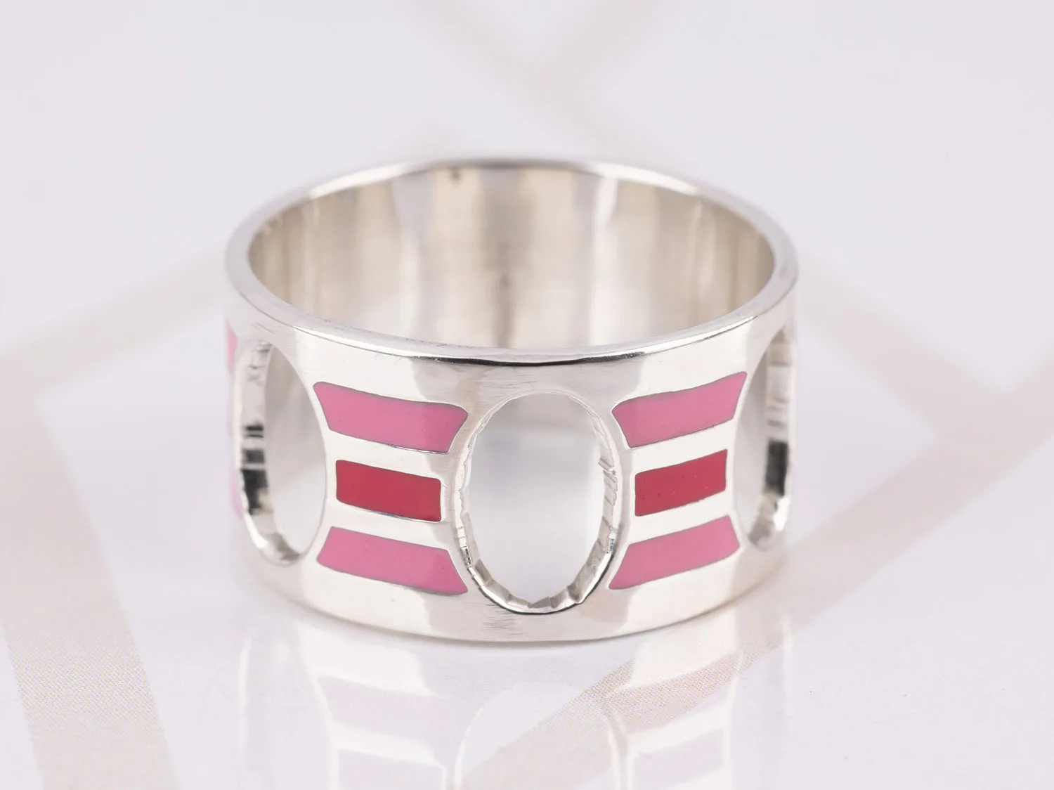 ANILLO PLATA RAYAS Y OVALOS ESMALTADO