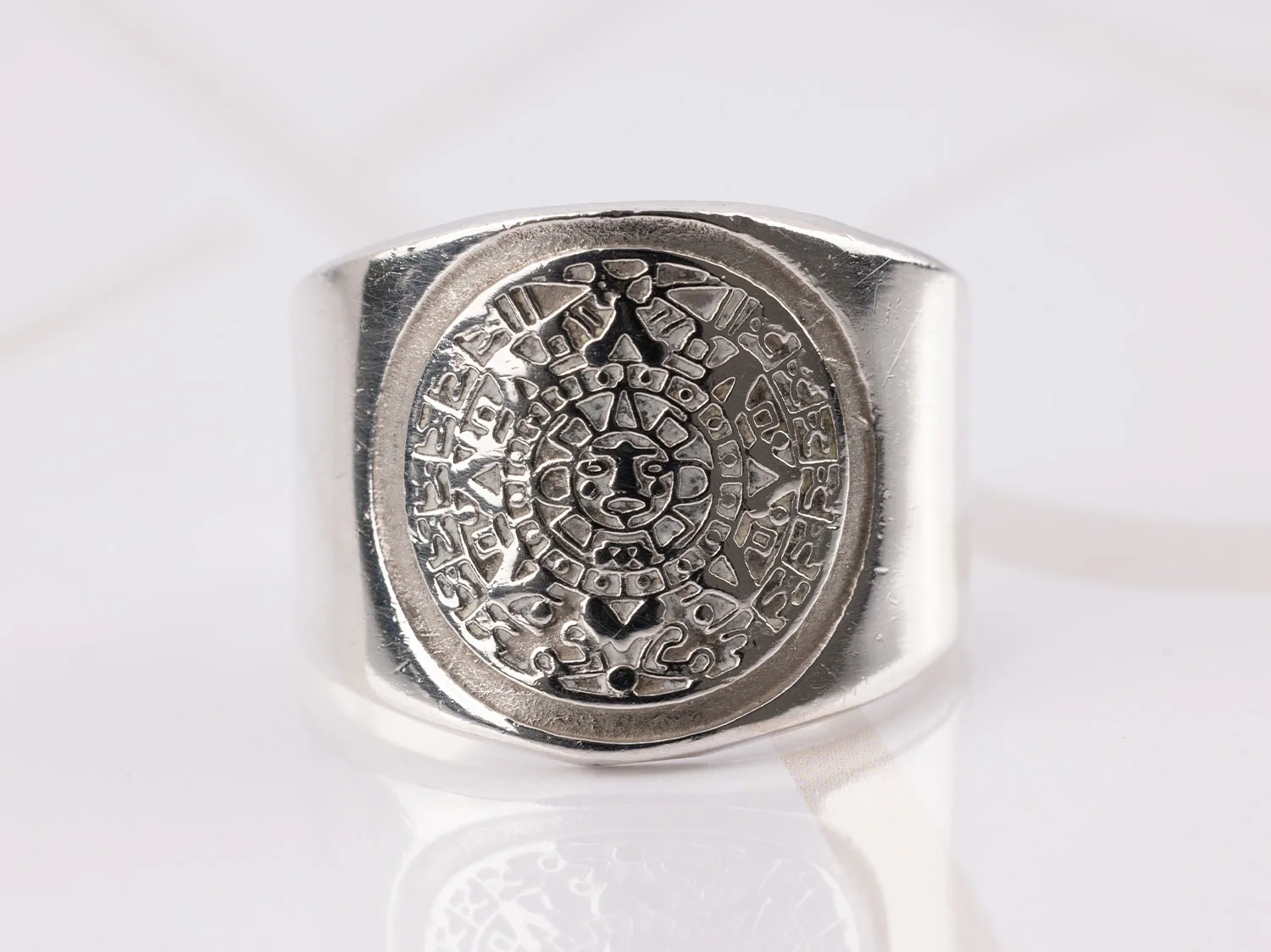 ANILLO PLATA AZTECA CALENDARIO LISO