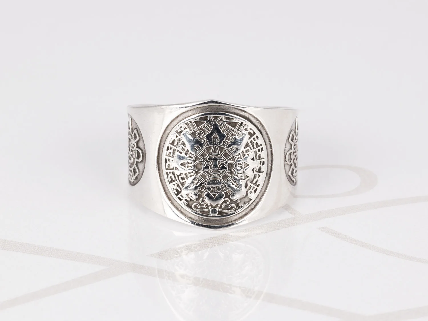ANILLO PLATA SOL AZTECA CALENDARIO LISO