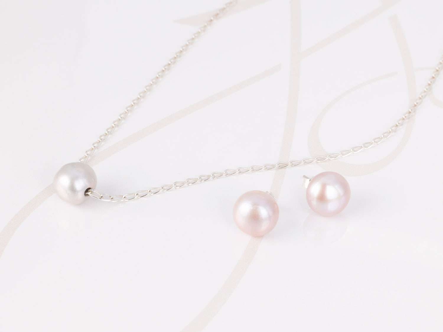 JUEGO PLATA PERLA SENCILLA CADENA