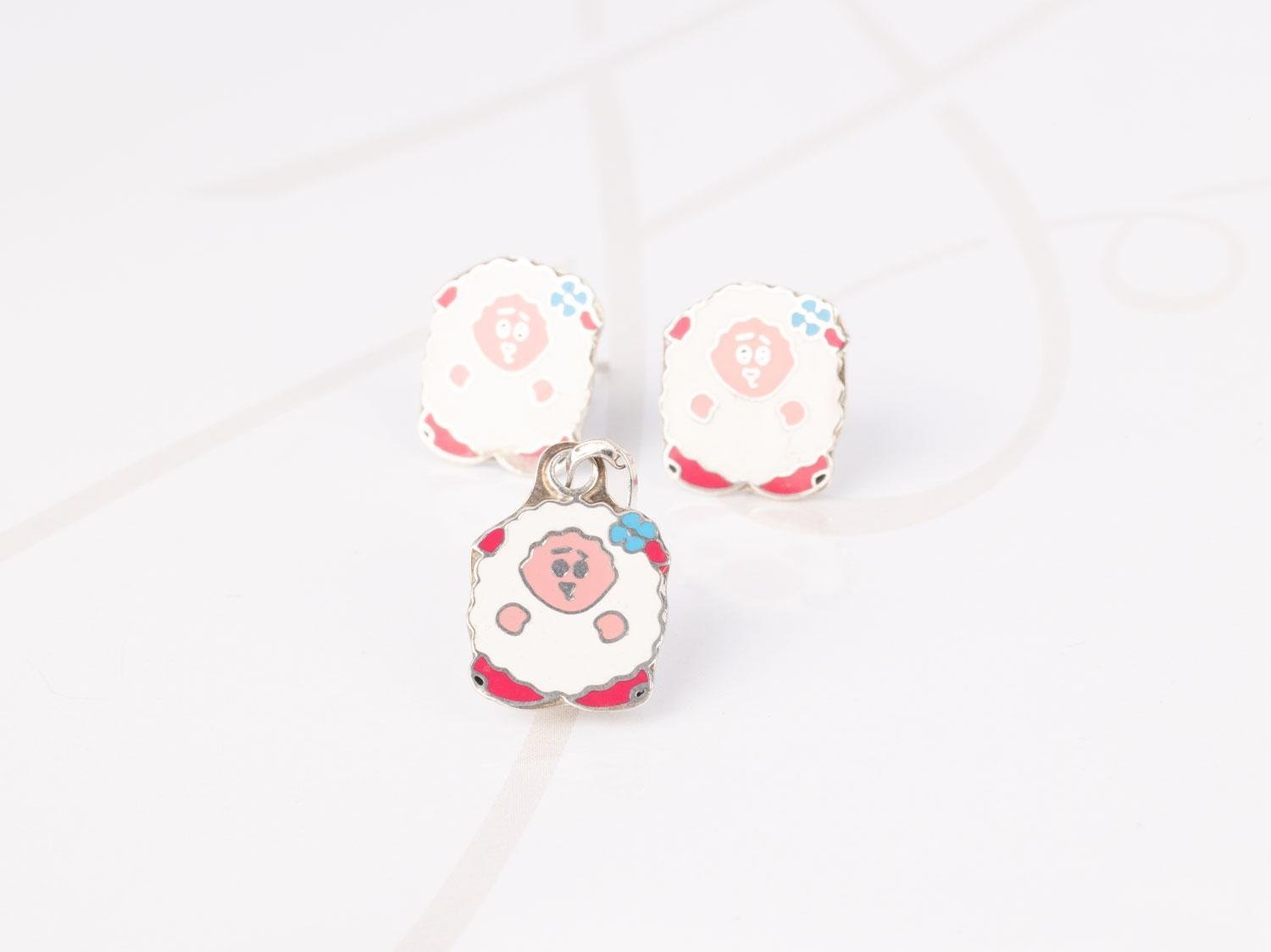 JUEGO PLATA BORREGO FLOR ESMALTADO