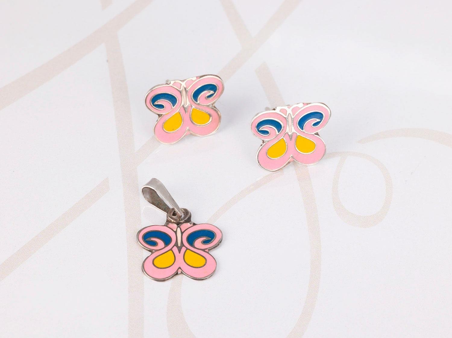JUEGO PLATA MARIPOSA ESMALTADO