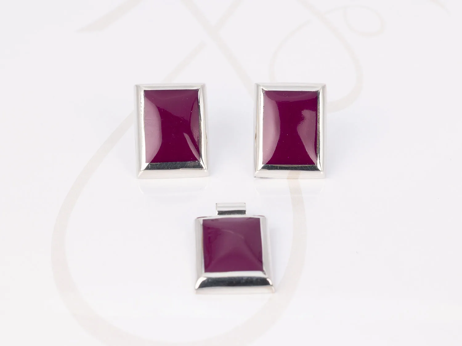 JUEGO PLATA RECTANGULO CORTO ESMALTADO