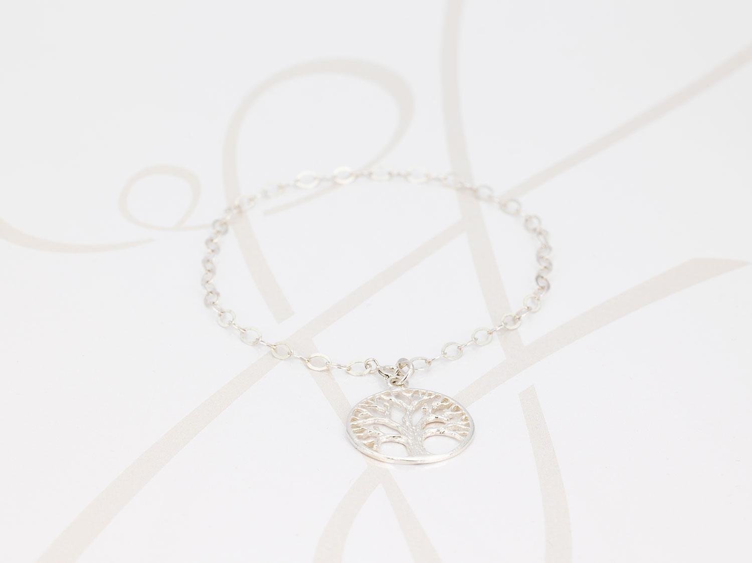 PULSERA CON DIJE PLATA ARBOL VIDA CADENA