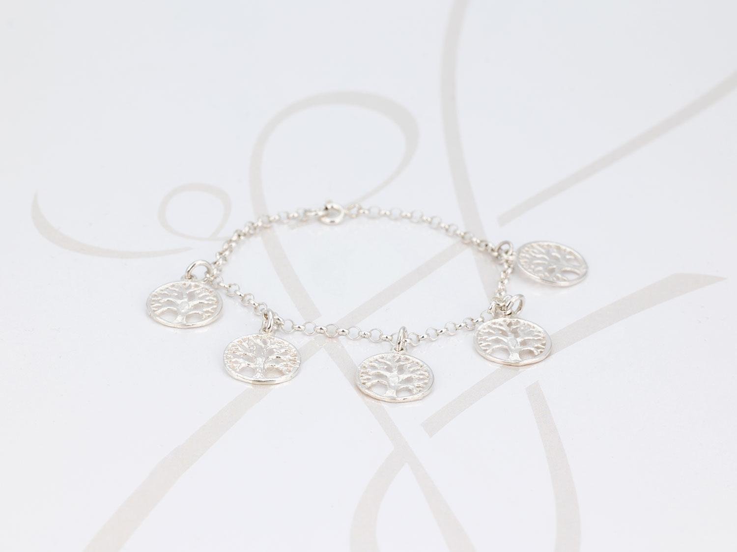 PULSERA CON DIJE PLATA VARIOS ARBOLES VIDA CADENA