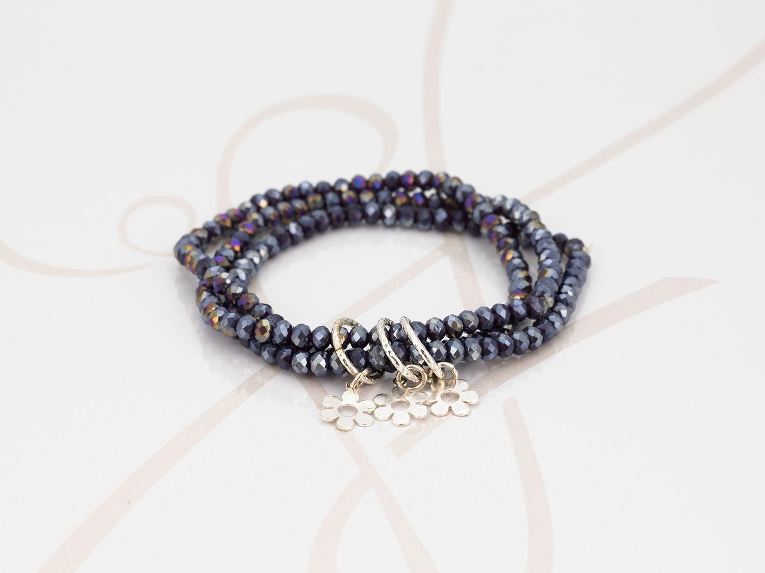 PULSERA CON DIJE PLATA FLOR TRIPLE CRISTAL