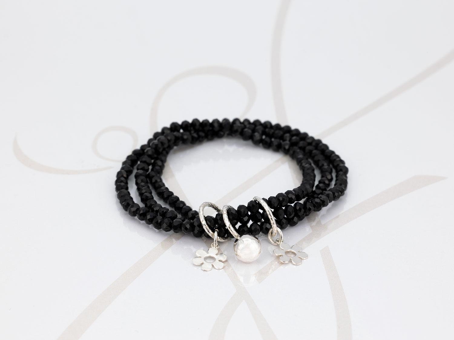 PULSERA CON DIJE PLATA FLOR TRIPLE CRISTAL