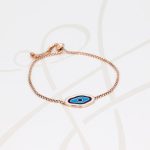 PULSERA CON DIJE PLATA OJO ESMALTADO ORO ROSA